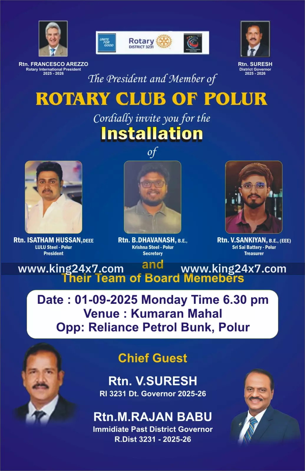 போளூர் ரோட்டரி சங்கம் புதிய தலைவர் பொறுப்பேற்கும் விழா. போளூர் ரோட்டரி சங்கம் புதிய தலைவர் பொறுப்பேற்கும் விழா.