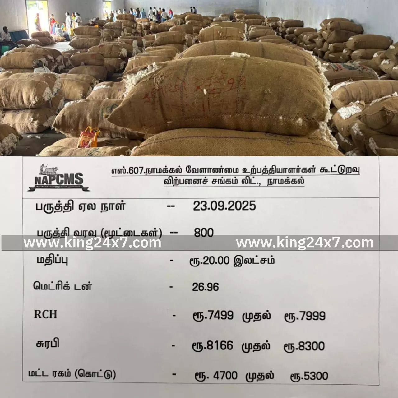நாமக்கல் கூட்டுறவு சங்கத்தில் ரூ.20 லட்சத்துக்கு பருத்தி ஏலம்! நாமக்கல் கூட்டுறவு சங்கத்தில் ரூ.20 லட்சத்துக்கு பருத்தி ஏலம்!
