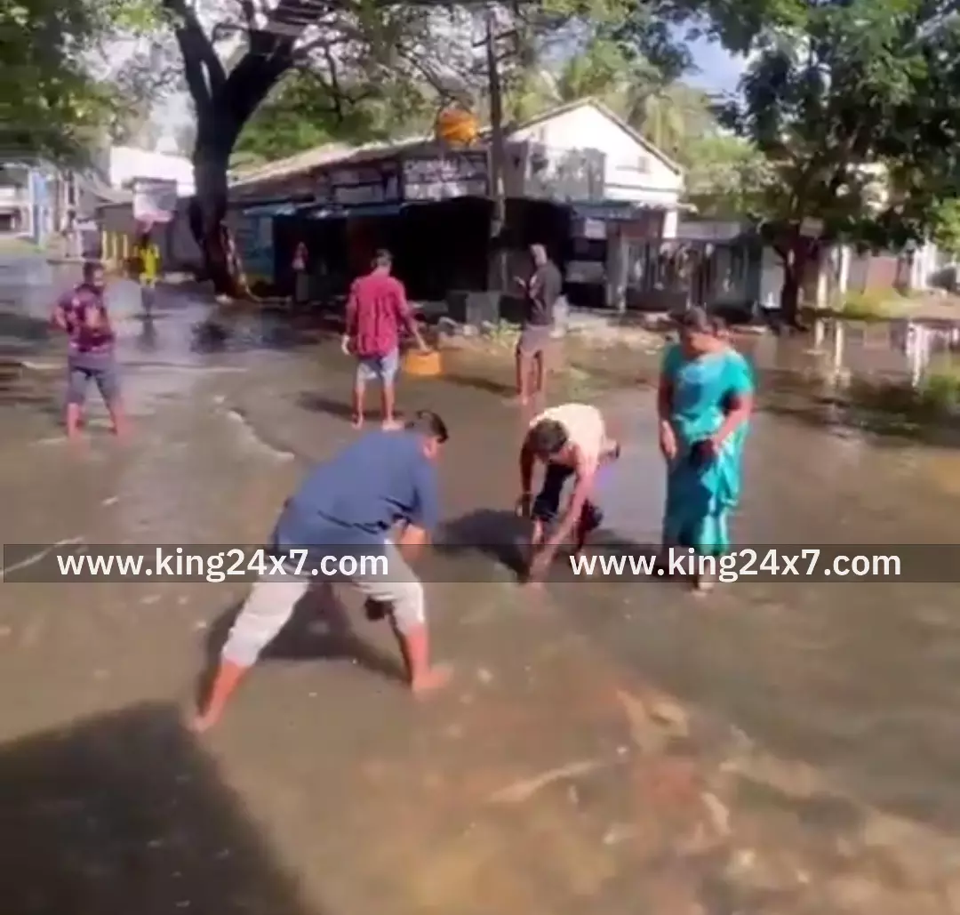 கிருஷ்ணகிரியில் வீதிகளில் மீன் பிடித்த இளைஞர்கள். கிருஷ்ணகிரியில் வீதிகளில் மீன் பிடித்த இளைஞர்கள்.