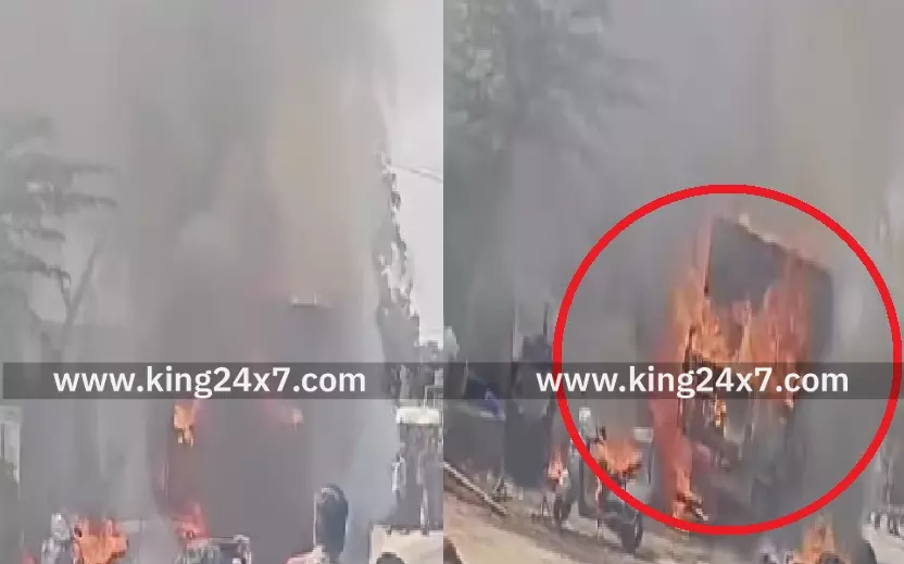 திருச்செங்கோட்டில் தீப்பற்றி எரிந்த லாரி..!! திருச்செங்கோட்டில் தீப்பற்றி எரிந்த லாரி..!!