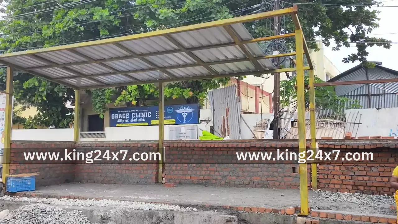 15 லட்சம் ரூபாய் மதிப்பில் பேருந்து நிறுத்தம் நேர்குடை அமைக்கும் நெடுஞ்சாலை துறையினை கண்டித்து கண்டன ஆர்ப்பாட்டம்