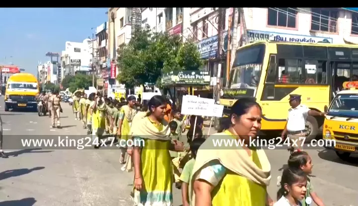 தேசிய மாசுக்கட்டுப்பாடு தினத்தை முன்னிட்டு கரூரில் பள்ளி மாணவ-மாணவியர் நடத்திய விழிப்புணர்வு பேரணி.