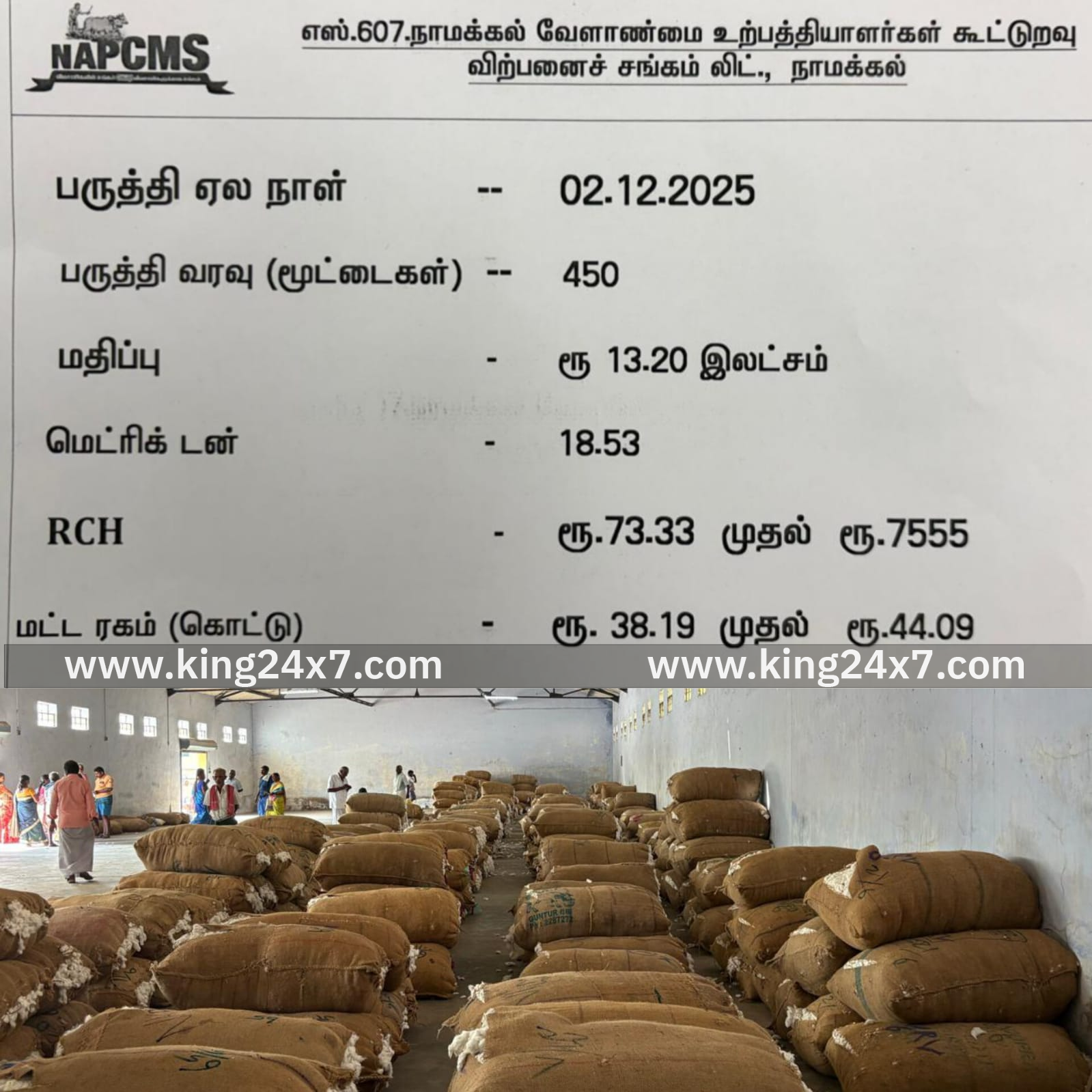 நாமக்கல் கூட்டுறவு சங்கத்தில் ரூ.13.20 லட்சத்துக்கு பருத்தி ஏலம்!