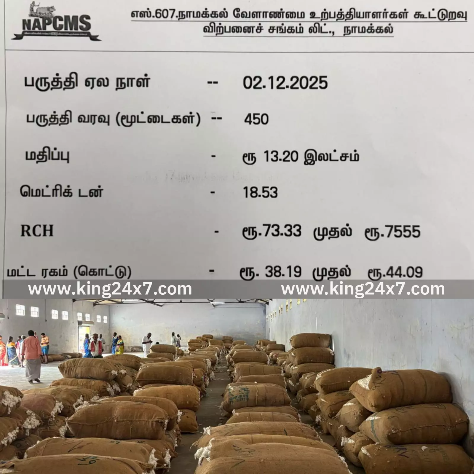நாமக்கல் கூட்டுறவு சங்கத்தில் ரூ.13.20 லட்சத்துக்கு பருத்தி ஏலம்!