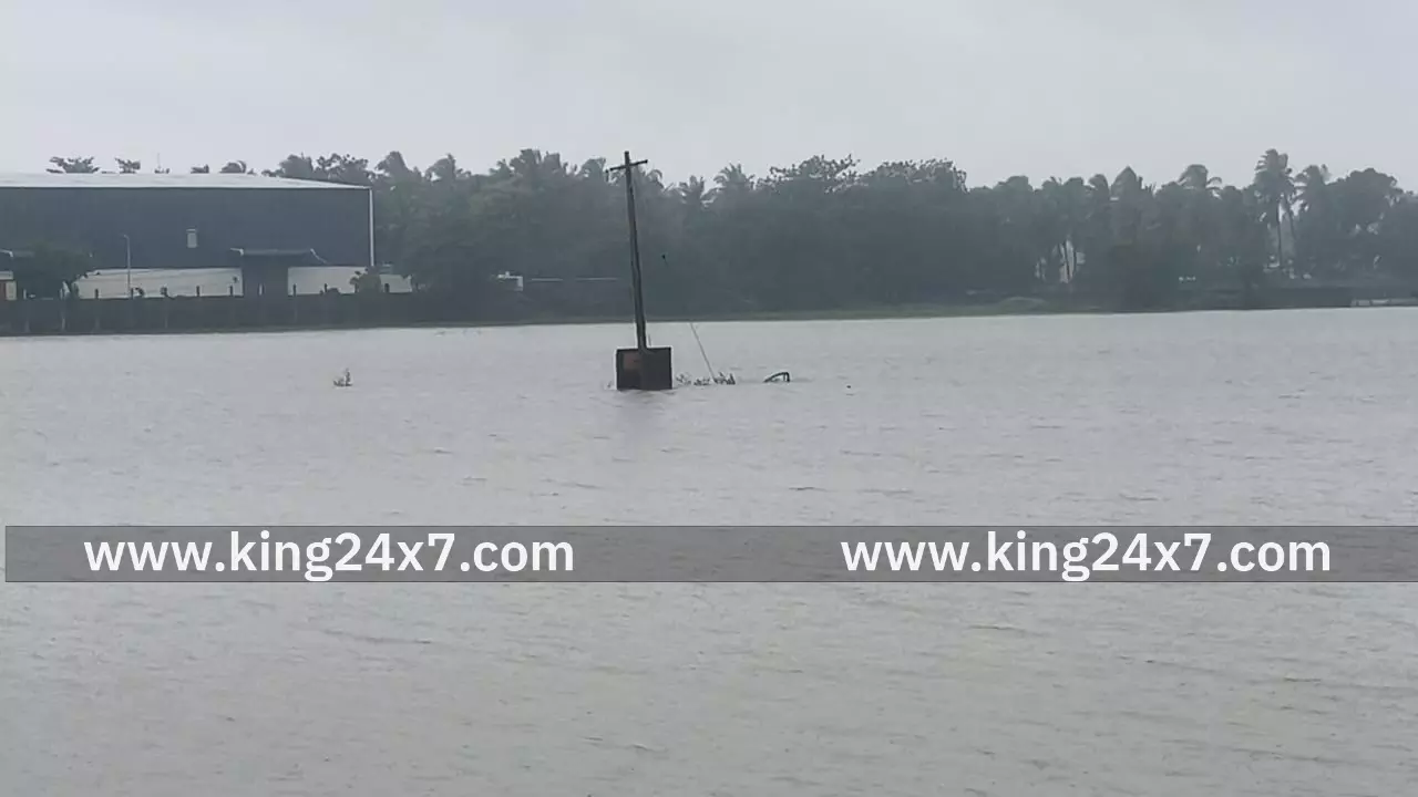 கொசஸ்தலை ஆற்றுக்குச்செல்லும் கால்வாயில் இருந்து வெளியேறிய சோழவரம் ஏரி நீரானது நெற்பயிர்களுக்குள் பாய்ந்து நெற்பயிர்கள் நீரில் மூழ்கியது