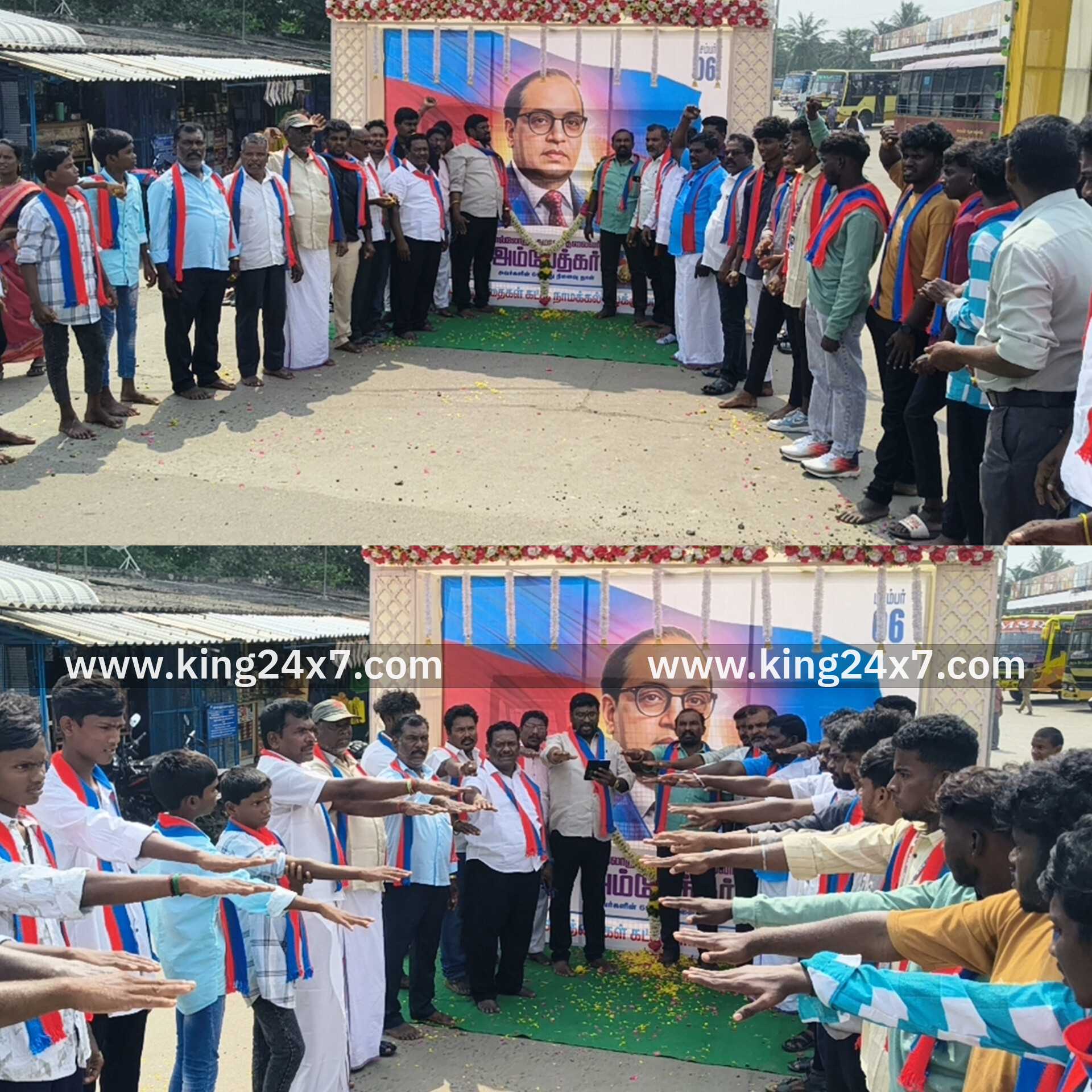 ராசிபுரம் புதிய பேருந்து நிலையத்தில் அம்பேத்கர் நினைவு நாள் அலங்கரிக்கப்பட்ட  திருஉருவ படத்திற்கு மலர் தூவி அஞ்சலி செலுத்தி வீரவணக்கம்...