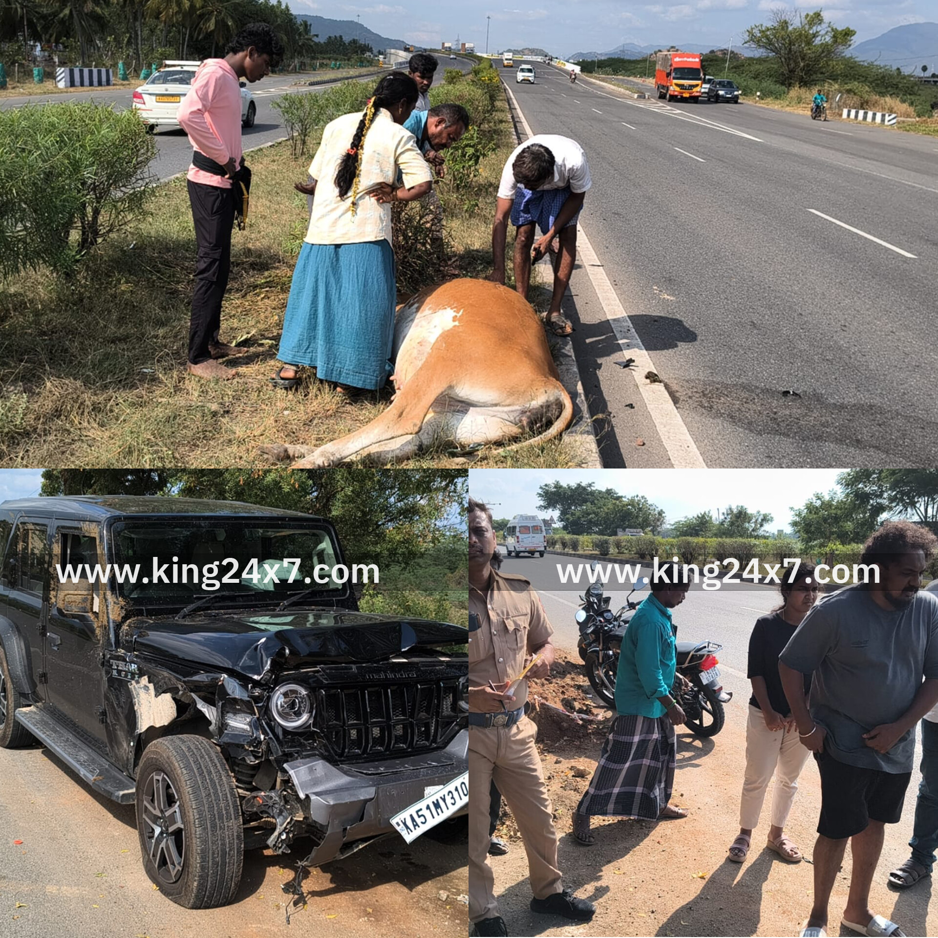 ராசிபுரம் அருகே 7 மாத சினை பசுமாடு மீது கார் மோதி பசு மாடு உயிரிழப்பு.காரில் பயணம் செய்த தம்பதியினர் காயம் இன்றி உயிர்த்தப்பினர்...