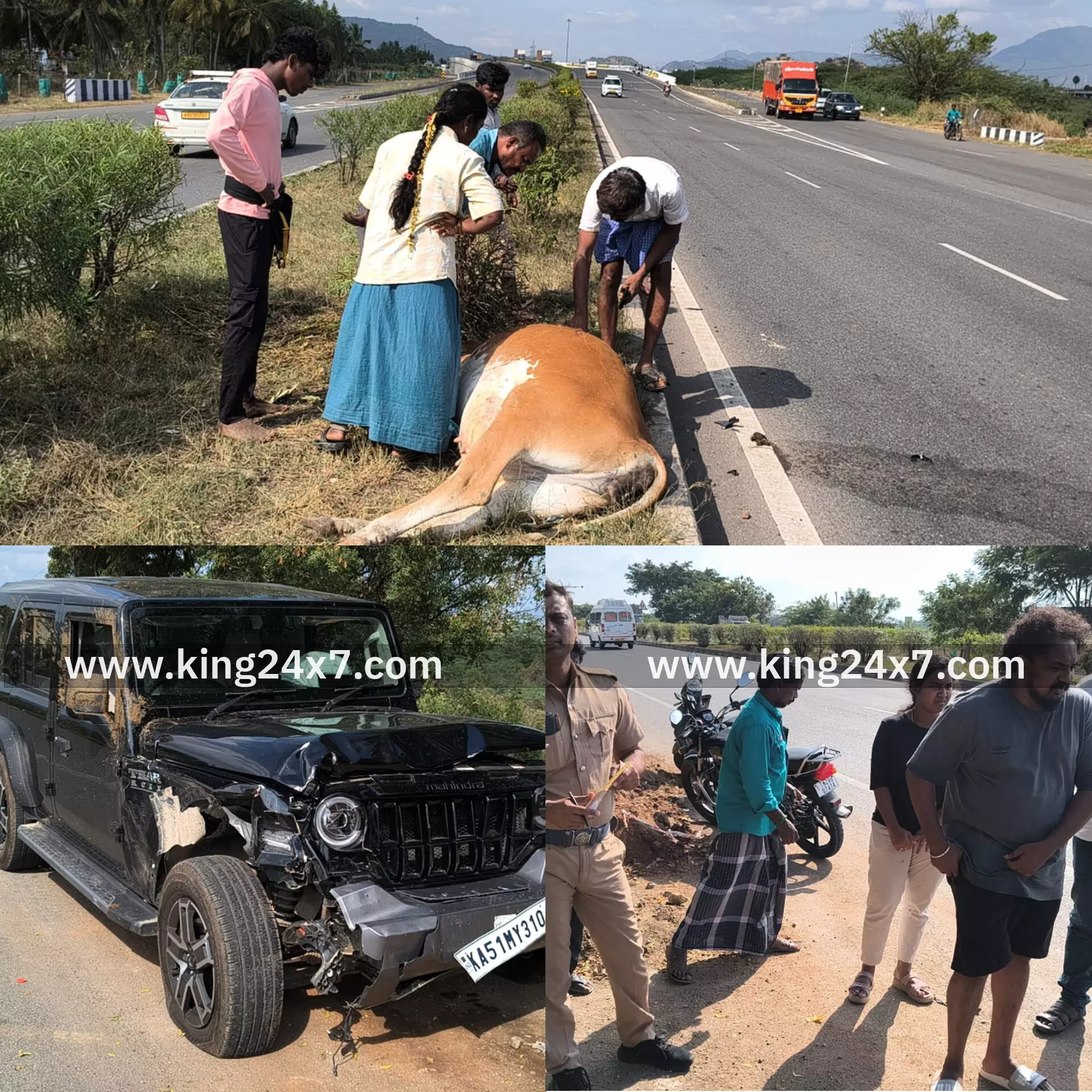 ராசிபுரம் அருகே 7 மாத சினை பசுமாடு மீது கார் மோதி பசு மாடு உயிரிழப்பு.காரில் பயணம் செய்த தம்பதியினர் காயம் இன்றி உயிர்த்தப்பினர்...