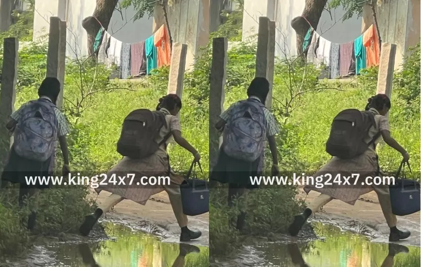 குடிநீர் பைப் உடைந்து சேரும் சகதியுமாக மாறிய வழித்தடம்; மாணவ மாணவிகள் பாதிப்பு!!