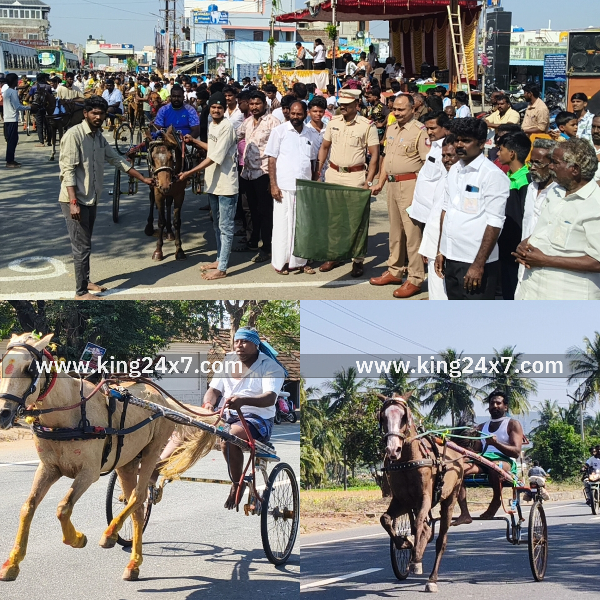 பொங்கல் பண்டிகை மற்றும் தமிழ்நாடு துணை முதலமைச்சர் உதயநிதி ஸ்டாலின் பிறந்த நாளை முன்னிட்டு ராசிபுரம் அருகே குதிரை வண்டி பந்தயம் நடந்தது