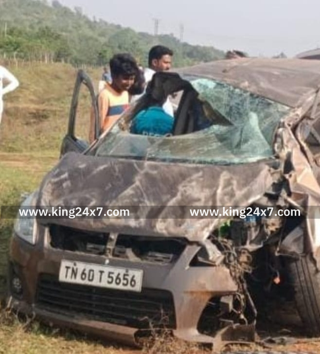 நத்தம் அருகே சாலை தடுப்பில் மோதி சொகுசு கார் விபத்து*