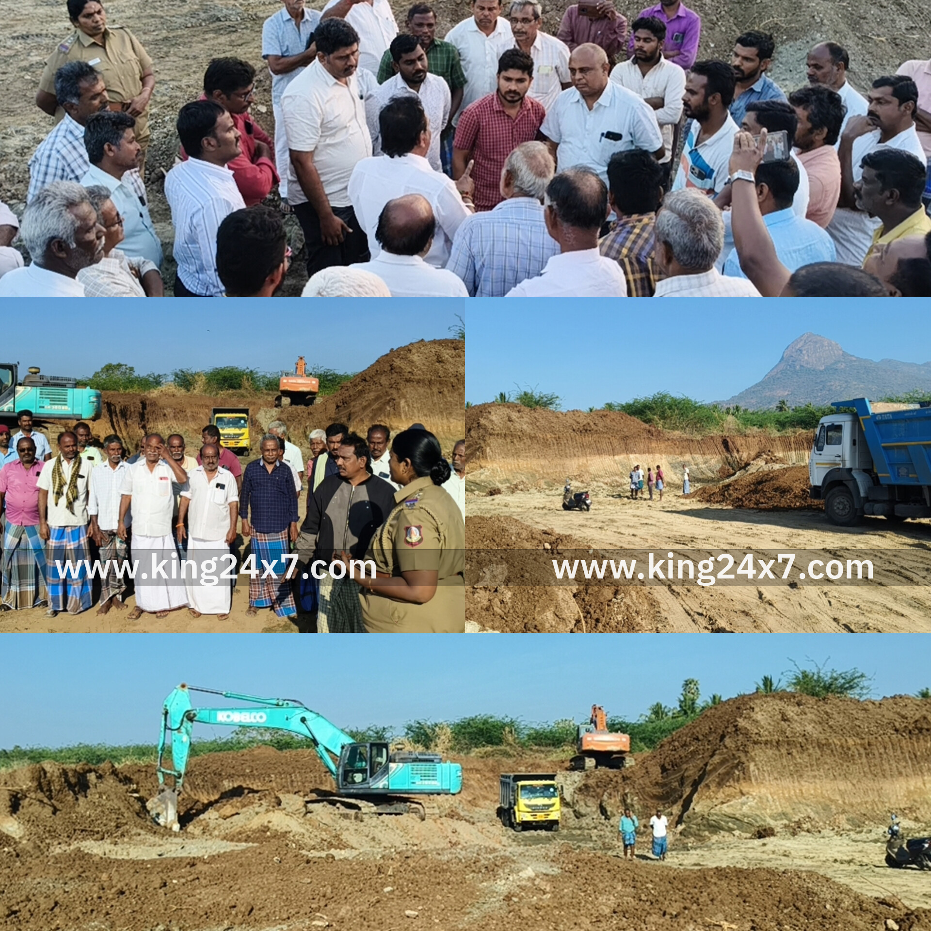 ராசிபுரம் அருகே நெடுஞ்சாலை பணிக்காக வண்டல் மண் அள்ளும் பணியில் ஈடுபட்டிருந்த நபர்களை 100-க்கும் மேற்பட்ட விவசாயிகள் தடுத்து நிறுத்தி லாரிகளை சிறை பிடித்து வாக்குவாதம்..