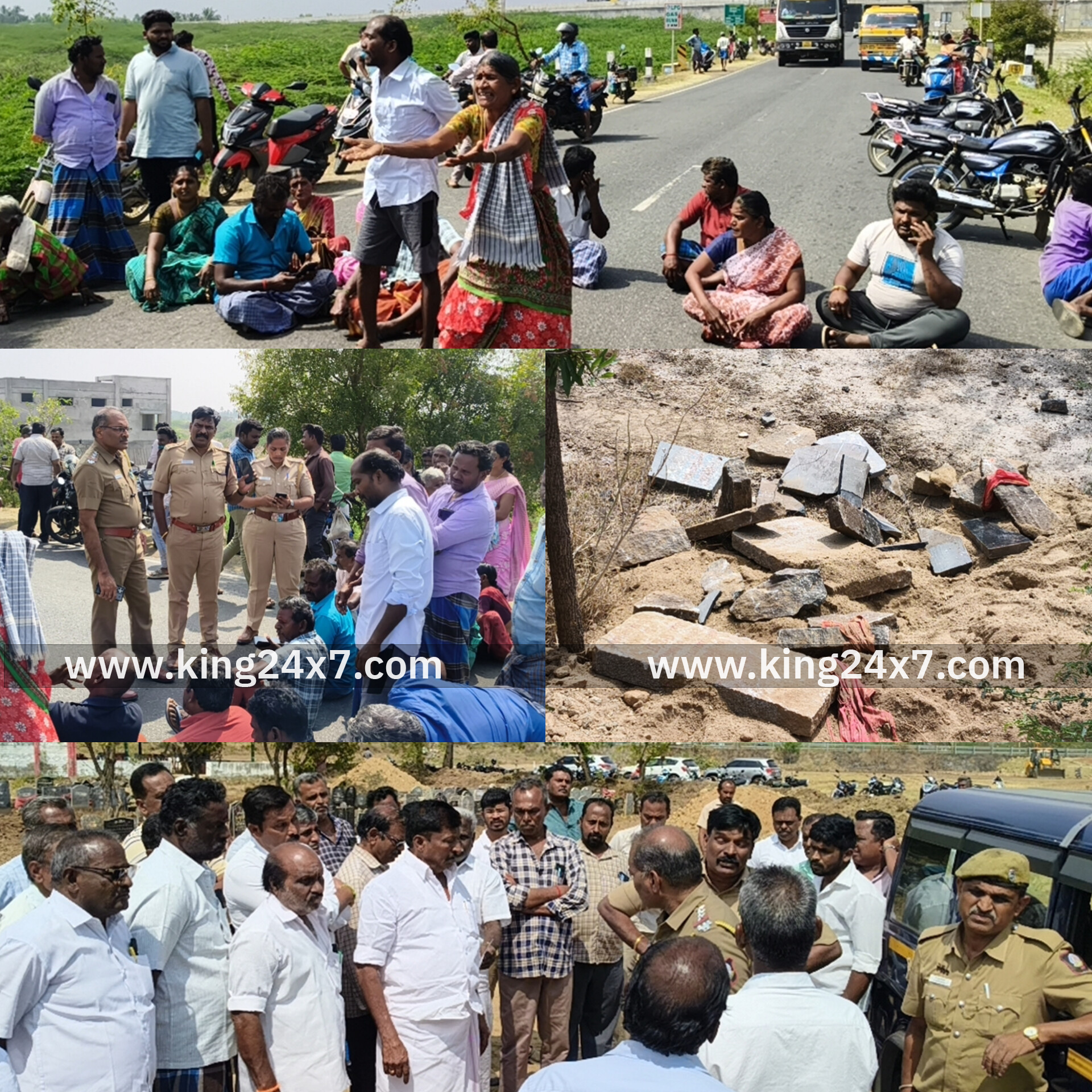 ராசிபுரம் அருகே குறிப்பிட்ட சமுதாயத்தினர் முன்னோர்கள் நினைவாக வழிபட்ட நடுகற்களை பிடுங்கி சாலையோரம் வீசப்பட்டதை கண்டித்து பொதுமக்கள் மறியலில் ஈடுபட்டதால், போக்குவரத்து பாதிப்பு
