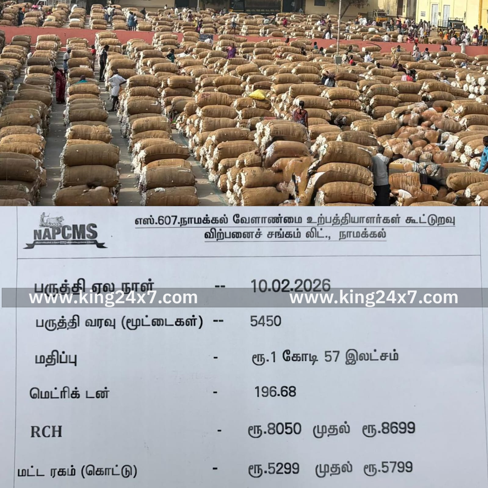 நாமக்கல் கூட்டுறவு சங்கத்தில் ரூ.1 கோடியே 57 லட்சத்துக்கு பருத்தி ஏலம்!