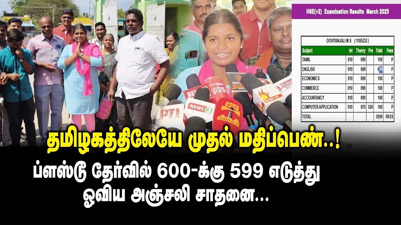 தமிழகத்திலேயே முதல் மதிப்பெண்! ப்ளஸ்டூ தேர்வில் 600-க்கு  599 எடுத்து ஓவிய அஞ்சலி சாதனை| Exam Result